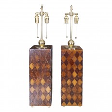 Pair of leather rectangular table lamps 